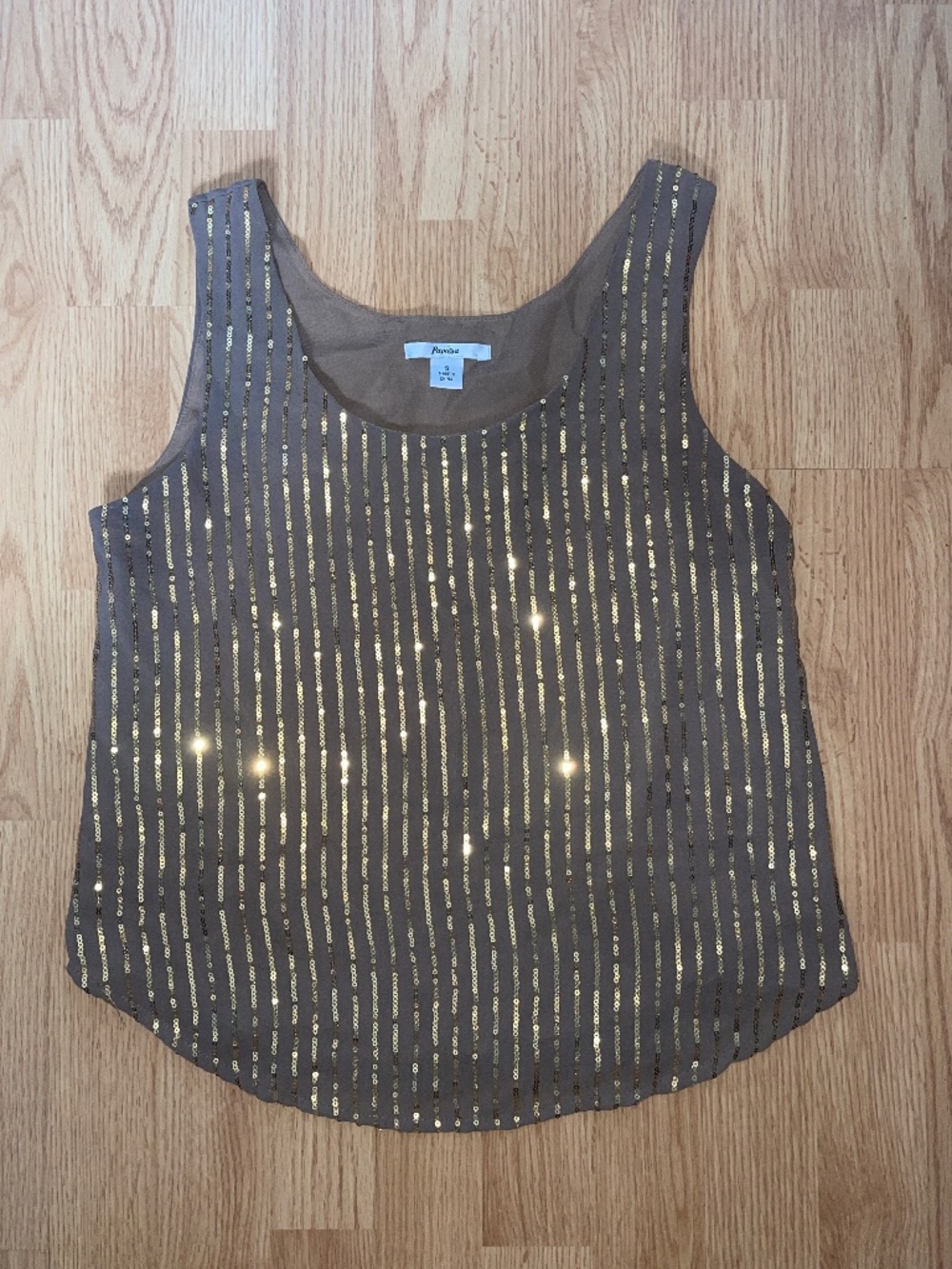 Papaya Tan Sleeveless Lined Blouse w/ Gold sequin Detailing Size Small